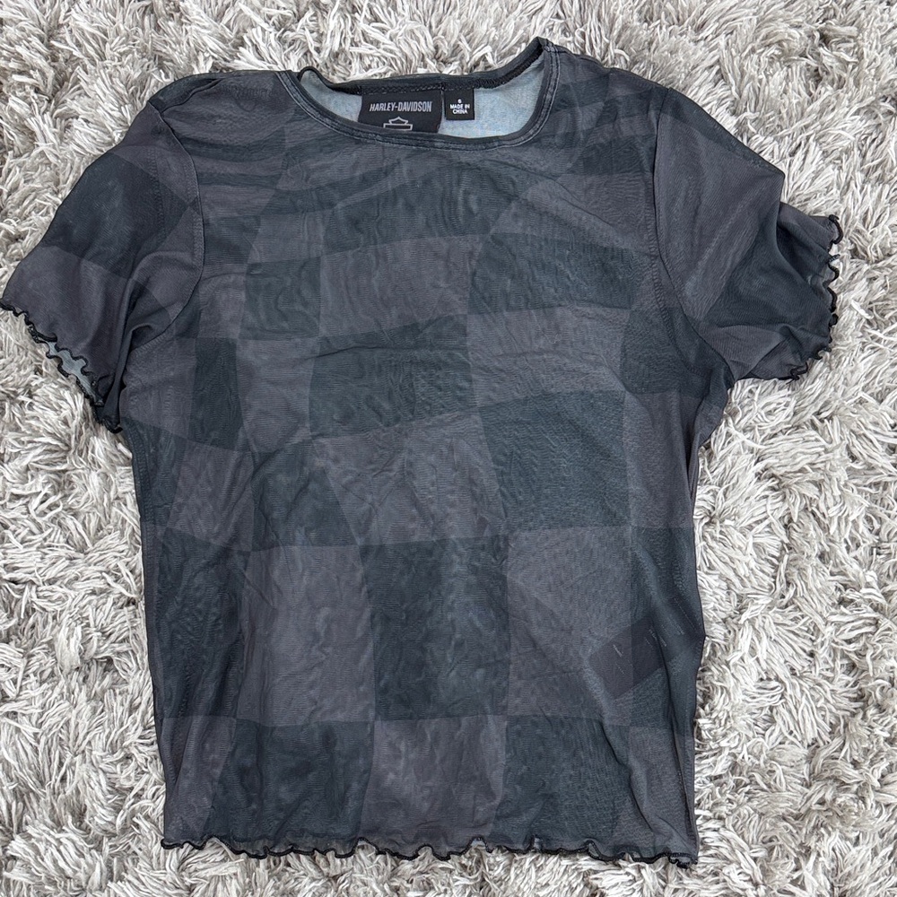Harley-Davidson Women's Black Checkered Short Sleeve Tee
